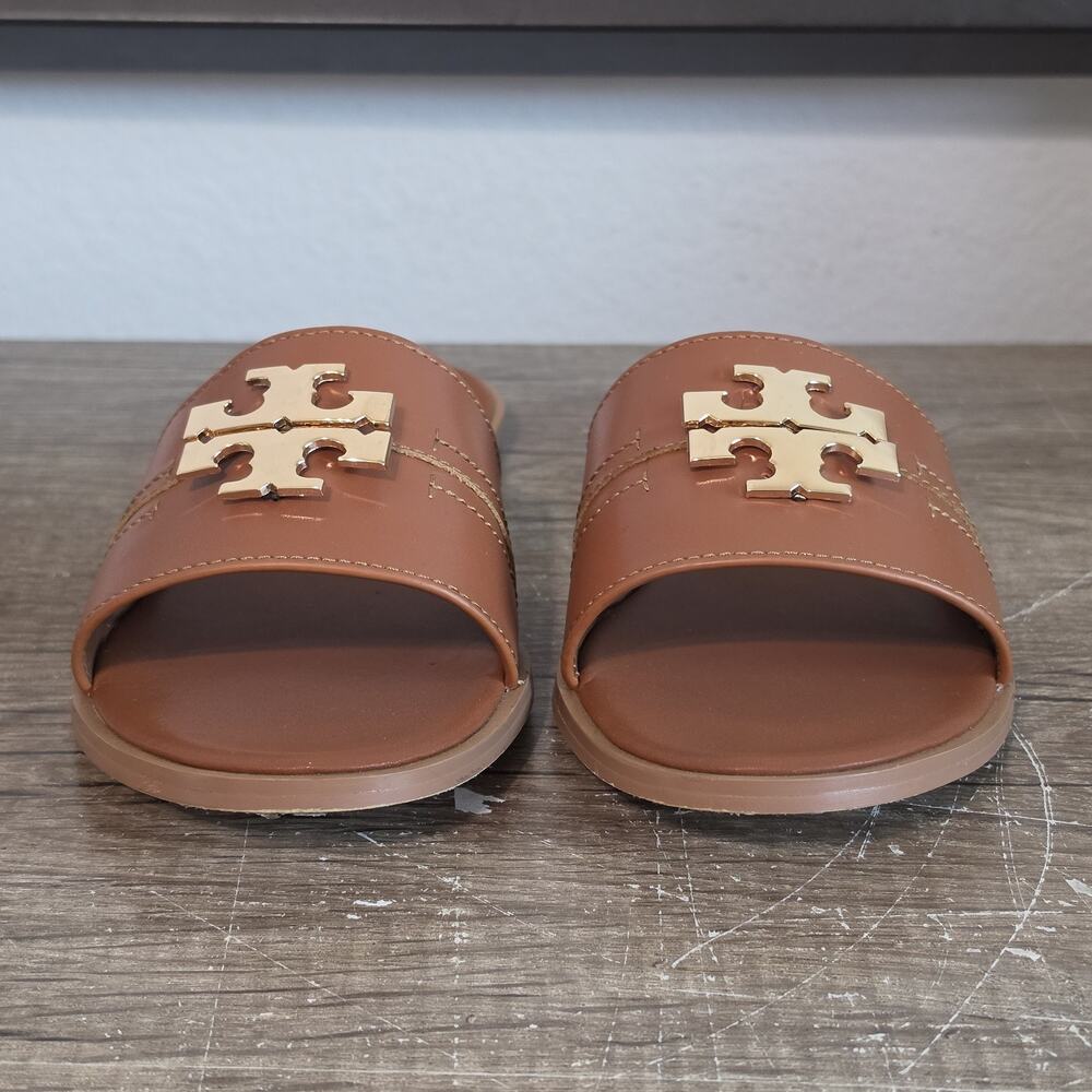 Tory Burch Everly Women's Leather Slides Sandals Shoes Size 40 (9.5-10) Brown - Picture 2 of 8